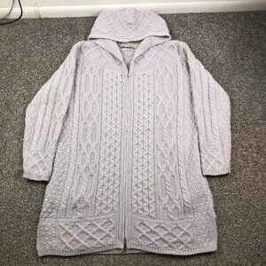 Aran Crafts Sweater Wool Cable Knit Cardigan Fisherman Full Zip Womens Medium